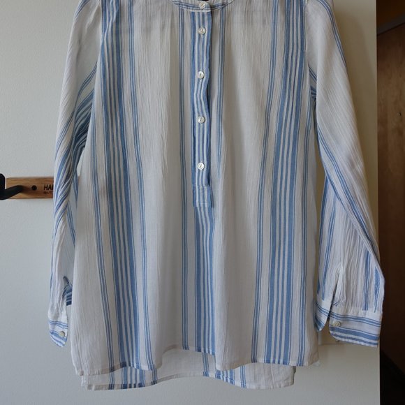 J.Crew JCrew Collarless Popover Blue Shirt Seashore Striped Stripe 0 XS - Picture 11 of 12